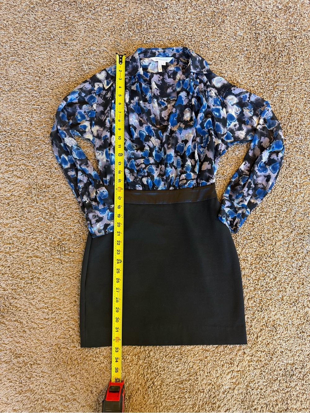 Blue & Black Printed Long Sleeve Blouse Top & Attached Skirt